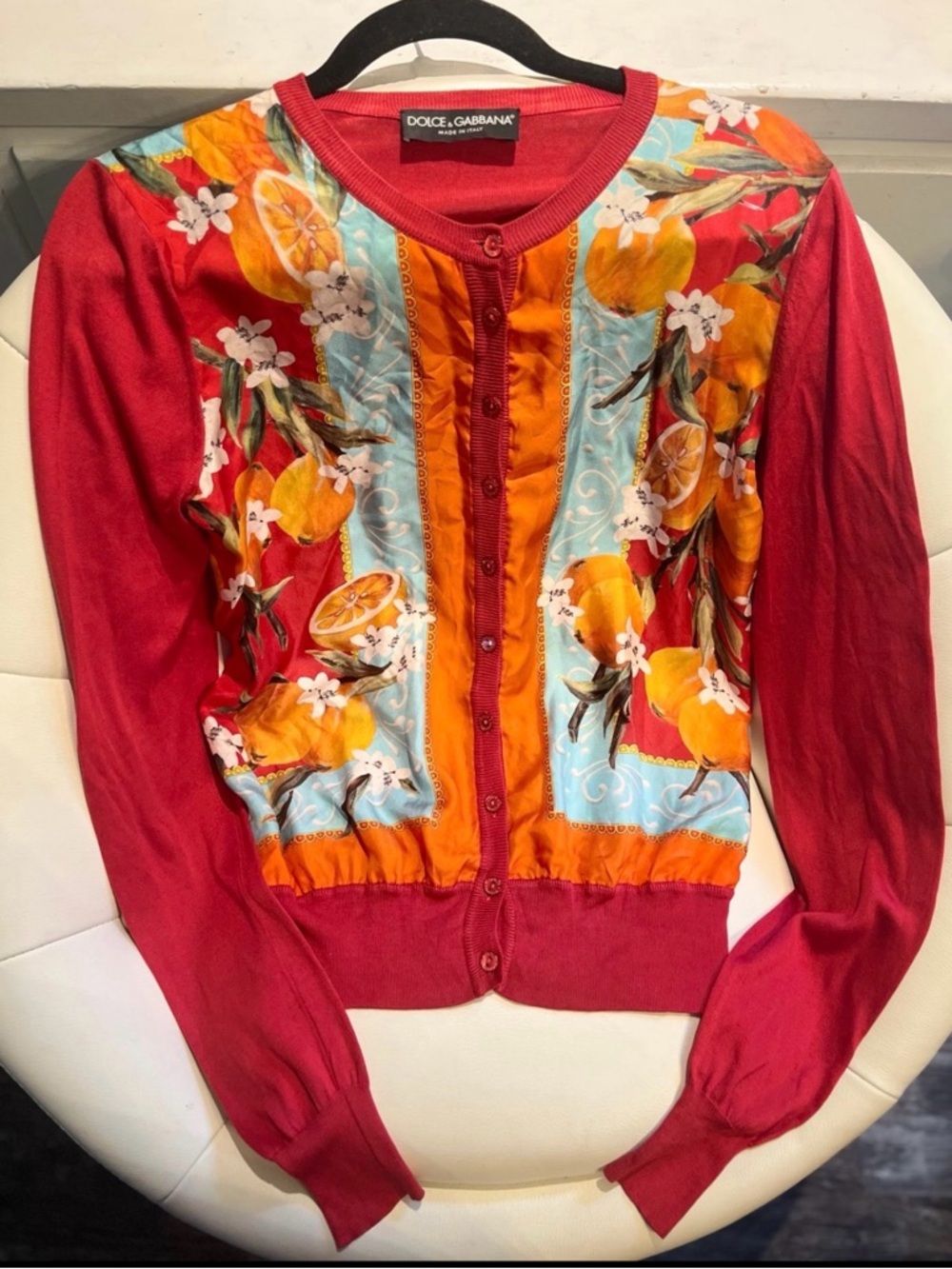 Dolce & Gabbana Red and Orange Floral Silk-Trim Cardigan